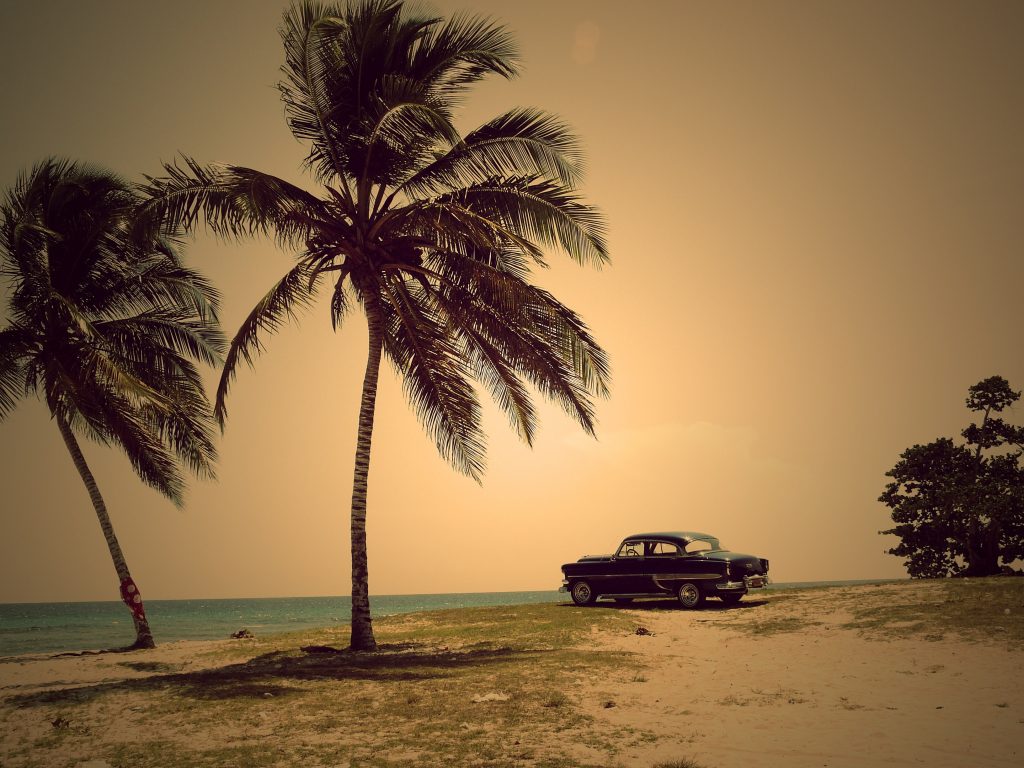 Importing car in Spain: car on the beach under palm trees